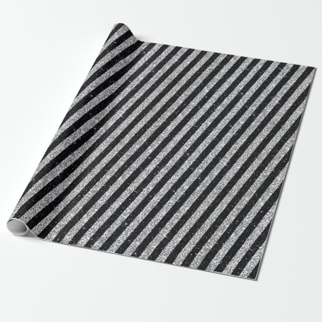 Papier Cadeau Parties scintillant d'argent noir moderne Motif (Déroulé)