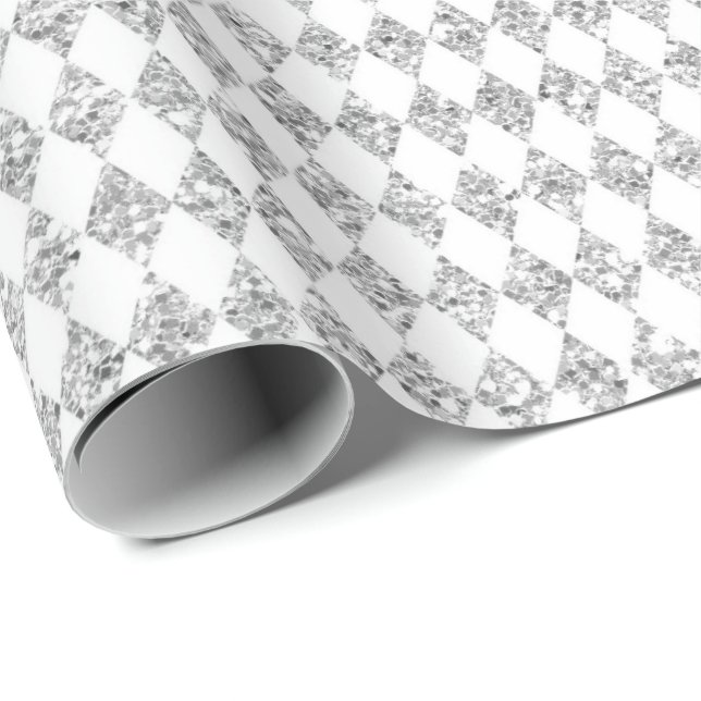 Papier Cadeau Parties scintillant de verre coupé en diamant blan (Coin rond)