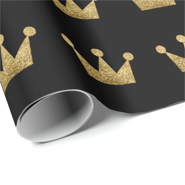 Papier Cadeau Parties scintillant des couronnes Black Gold Gradu (Coin rond)