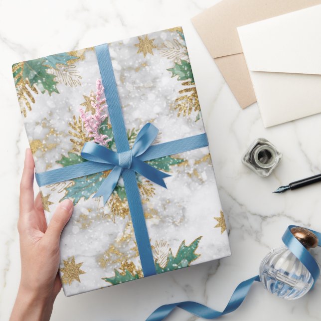 Papier Cadeau Parties scintillant d'étoiles dorées avec baies sa (Cadeaux)