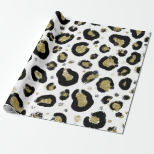 Papier Cadeau Parties scintillant d'or blanc et chépard de léopa
