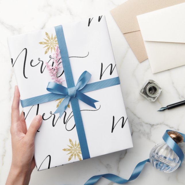 Papier Cadeau Parties scintillant d'or calligraphique Snowflakes (Cadeaux)