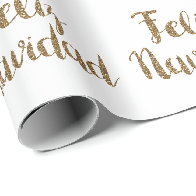 Papier Cadeau Parties scintillant d'or Feliz Navidad  (Coin rond)