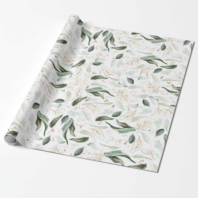 Papier Cadeau Parties scintillant d'or Feuille verdure Élégante  (Déroulé)