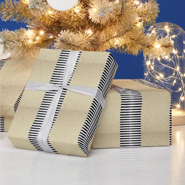 Papier Cadeau Parties scintillant d'or noir blanc bande Camoufla (Vacances)