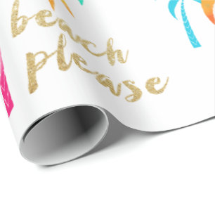 Papier Cadeau parties scintillant d'or "plage s'il vous plaît" a