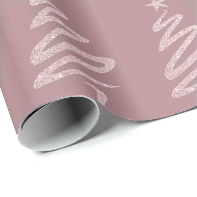 Papier Cadeau Parties scintillant d'or rose et Motif d'arbre de  (Coin rond)