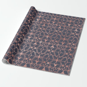 Papier Cadeau Parties scintillant d'or rose triangle bleu tribal