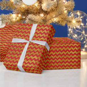 Papier Cadeau Parties scintillant d'or rouge Festif rayures de c