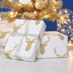 Papier Cadeau Parties scintillant d'or Tête de cerf Silhouette