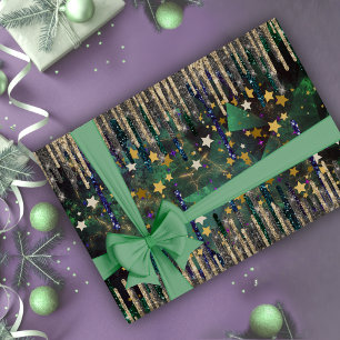 Papier Cadeau Parties scintillant d'or turquoise vert chic goutt