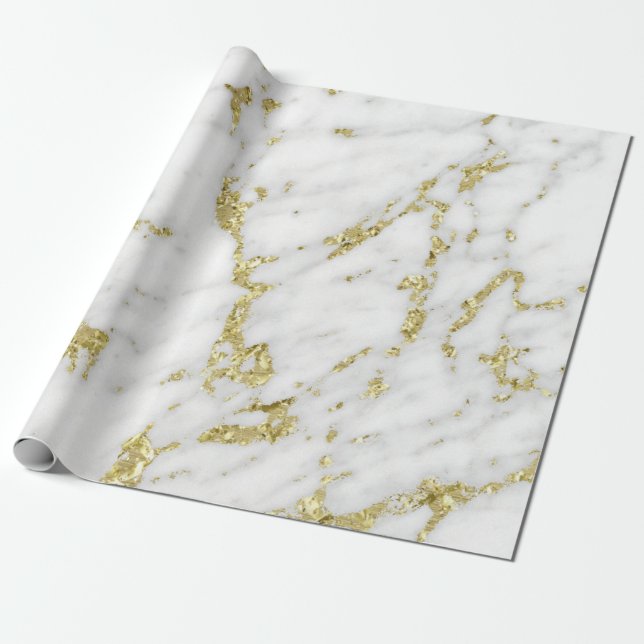 Papier Cadeau Parties scintillant en or gris blanc Carrara Marbr (Déroulé)