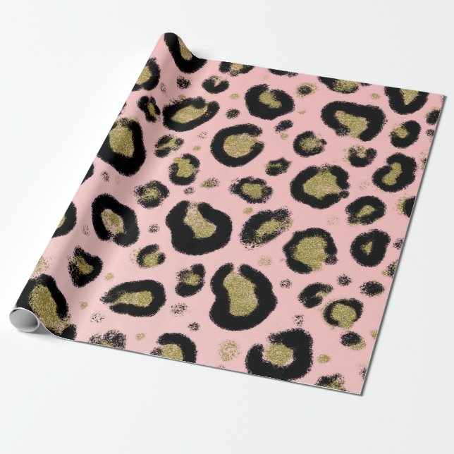 Papier Cadeau Parties scintillant en or rose et Cheetah léopard  (Déroulé)