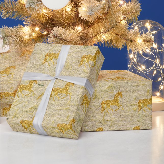 Papier Cadeau Parties scintillant en or Unicorne Kraft (Vacances)