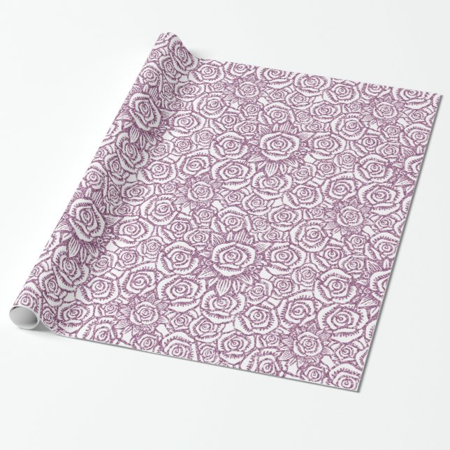 Papier Cadeau Parties scintillant étincelante Roses pourpre (Déroulé)
