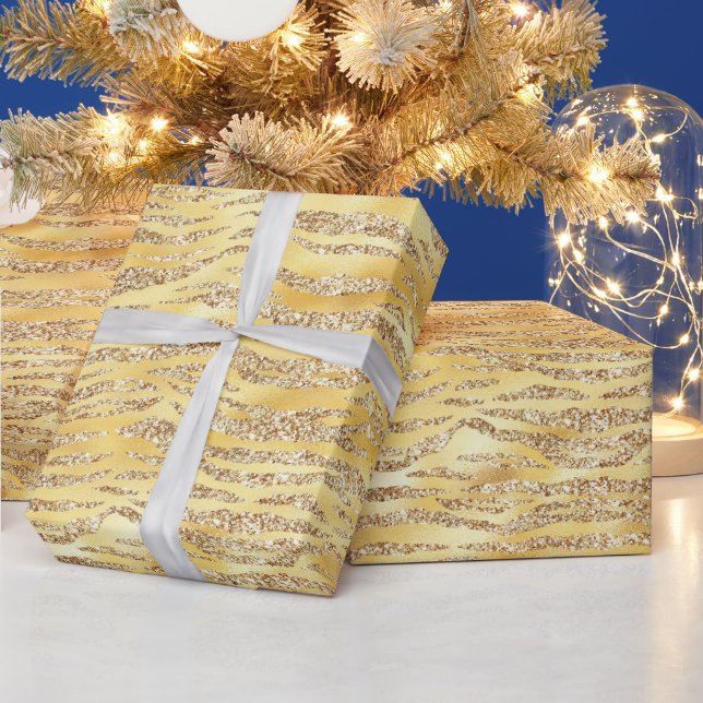 Papier Cadeau Parties scintillant Gold Faux Zebra Stripes (Vacances)