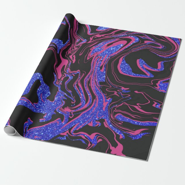 Papier Cadeau Parties scintillant moderne rose noir marbre Motif (Déroulé)