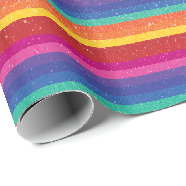 Papier Cadeau Parties scintillant multicolore rayée Imprimer (Coin rond)
