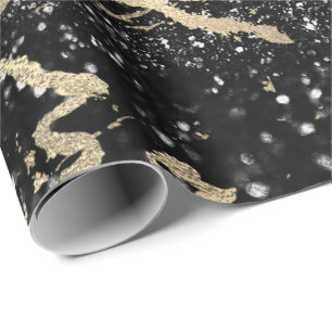Papier Cadeau Parties scintillant Noir Foxier Or Marbre brillant