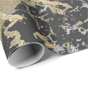 Papier Cadeau Parties scintillant noire marbre or argent Abstrai