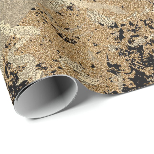 Papier Cadeau Parties scintillant noire Sepia Gold Marble Pierre (Coin rond)