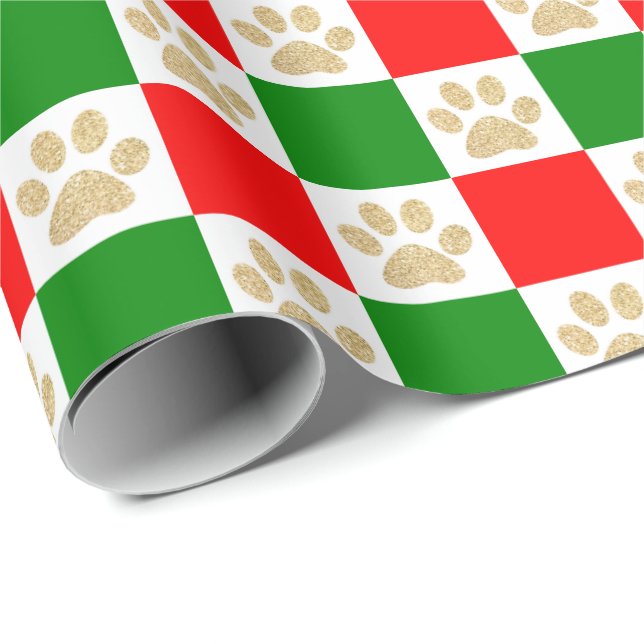 Papier Cadeau Parties scintillant or mignonne Empreinte de patte (Coin rond)