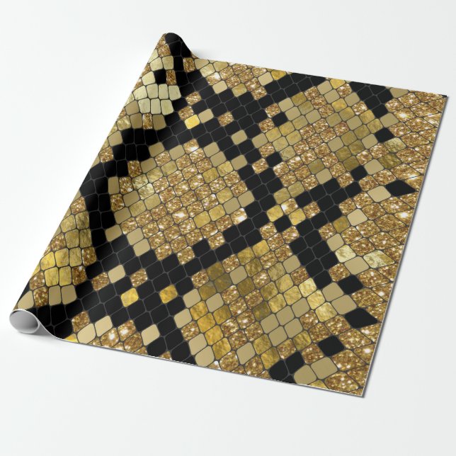 Papier Cadeau Parties scintillant Or Snakeskin Et Motif Noir (Déroulé)