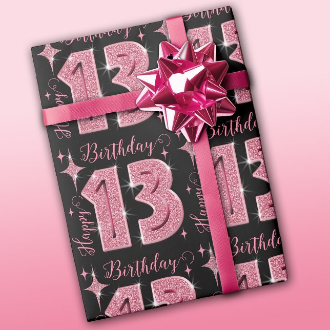 Papier Cadeau Parties scintillant rose 13e Anniversaire Papier d (Créateur téléchargé)
