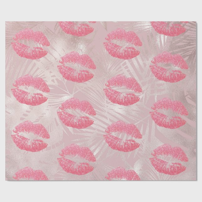 Papier Cadeau Parties scintillant rose lèvres et Rose Gold Tropi (Plat)
