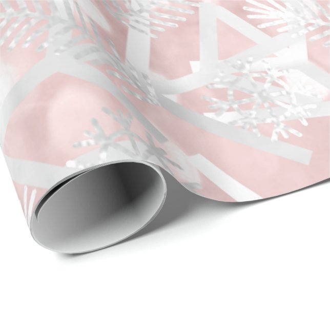 Papier Cadeau Parties scintillant rose Noël Arbre vacances Snowf (Coin rond)