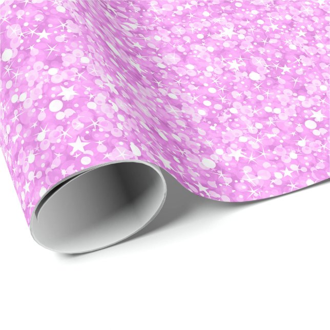 Papier Cadeau Parties scintillant Rose Pastel Et Étincelles (Coin rond)