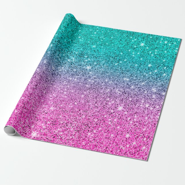 Papier Cadeau Parties scintillant rose turquoise et chaude (Déroulé)