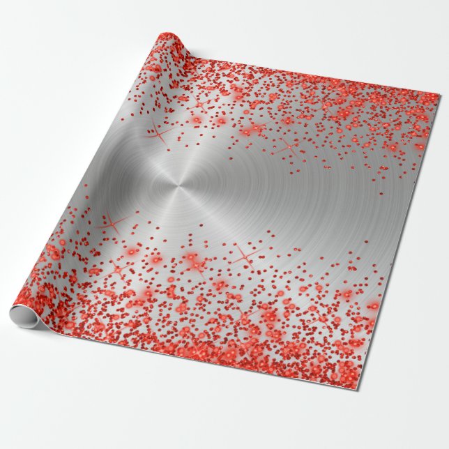 Papier Cadeau Parties scintillant Rouge métallique argenté tenda (Déroulé)