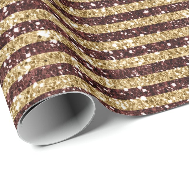 Papier Cadeau Parties scintillant rouge or rayures (Coin rond)