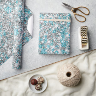 Papier Cadeau Parties scintillant Silver Aqua Glam
