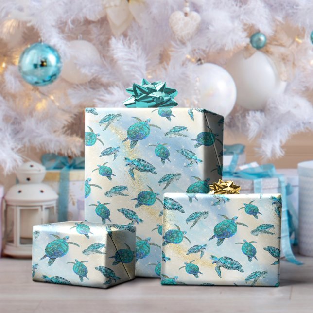 Papier Cadeau Parties scintillant Tropical Beach Christmas Sea T (Créateur téléchargé)