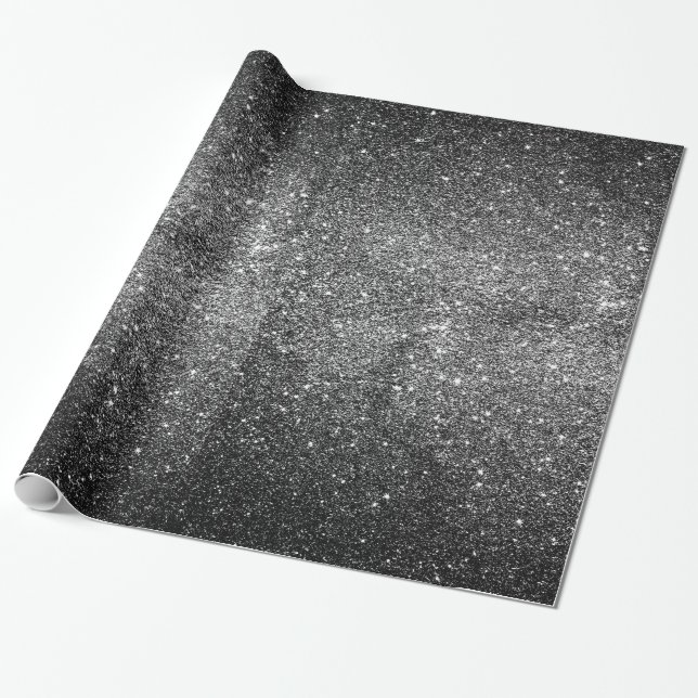 Papier Cadeau Parties scintillantes élégantes de noir de Faux (Déroulé)