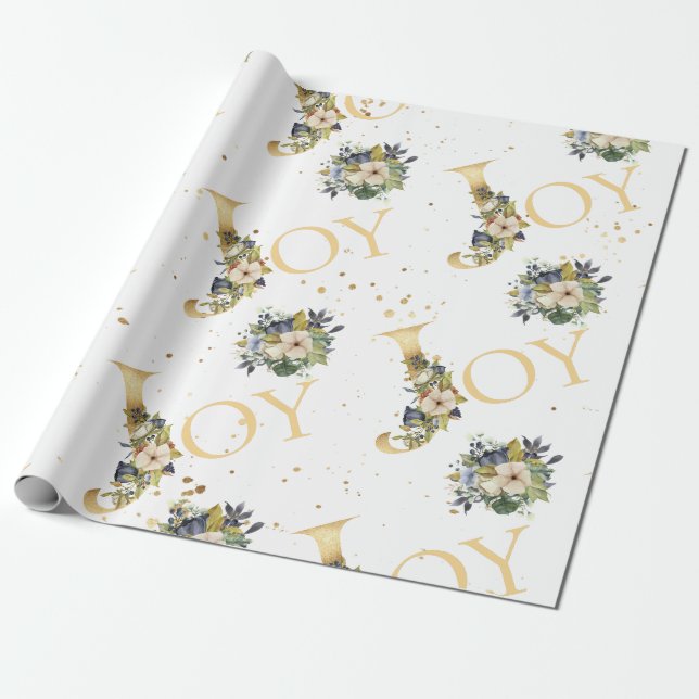 Papier Cadeau Parties scintillantes florales d'or de joie (Déroulé)