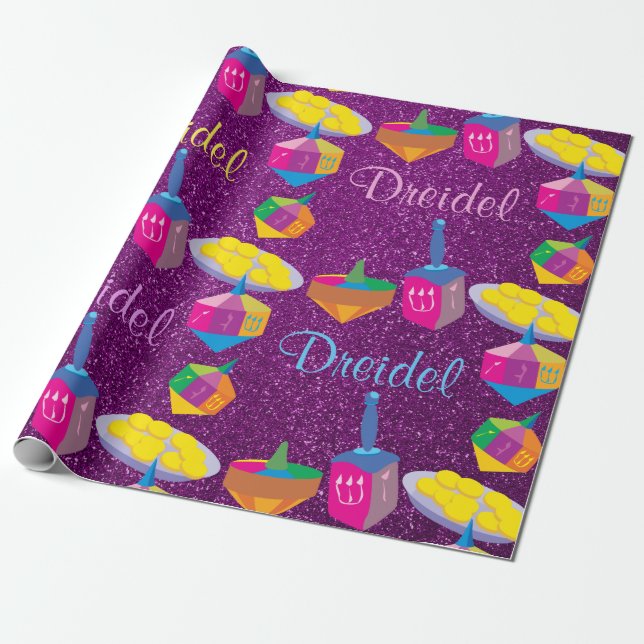 Papier Cadeau Parties scintillantes pourpres colorées Hanoukka (Déroulé)