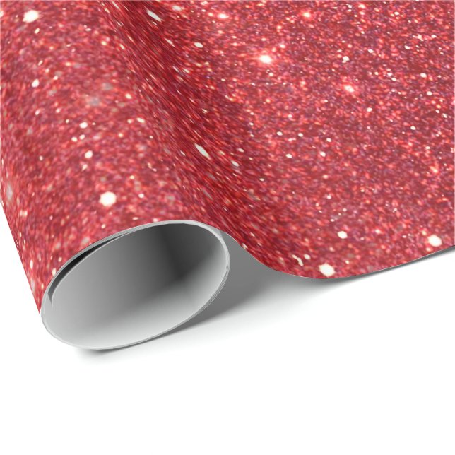 Papier Cadeau Parties scintillantes rouges de houx de Noël (Coin rond)