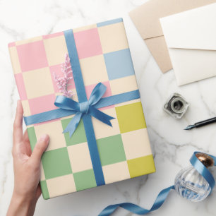 Papier Cadeau Pastel À damiers Check Motif rose bleu vert