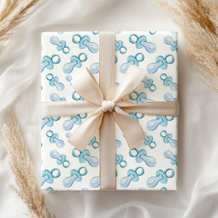 Papier Cadeau Pastel Aquarelle Bleu Bébé Garçon Pacifier