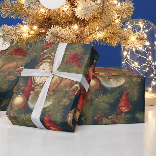 Papier Cadeau Pastel Aquarelle de Noël Victorien Ornements (Vacances)