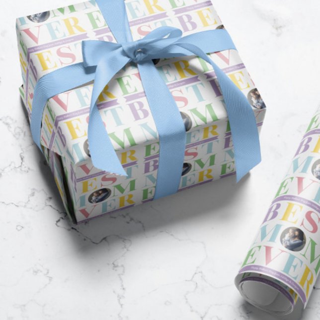 Papier Cadeau Pastel Best Mom Ever Photo (Créateur téléchargé)