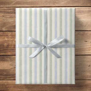 Papier Cadeau Pastel Bleu Clair Sage Vert Beige Rayure Bohème