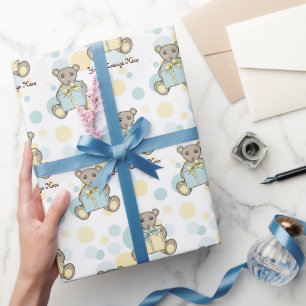 Papier Cadeau Pastel Blue and Yellow Cute Teddy Bear