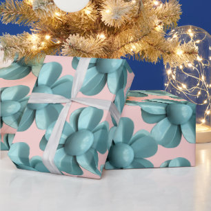 Papier Cadeau Pastel Blue Retro Daisy MOD Fleur Mariage rose