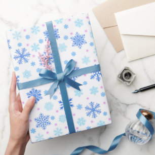 Papier Cadeau Pastel Blue Snowflakes en différentes formes Eléga