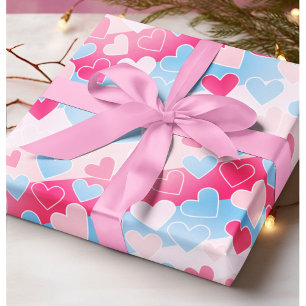 Papier Cadeau Pastel Blush Rose Bleu Coeurs Aimer Romantique