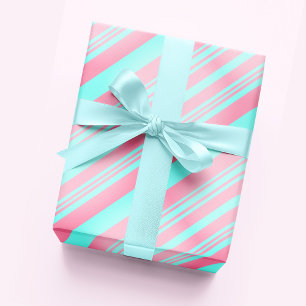 Papier Cadeau Pastel Blush rose et Bébé Bleu rayures